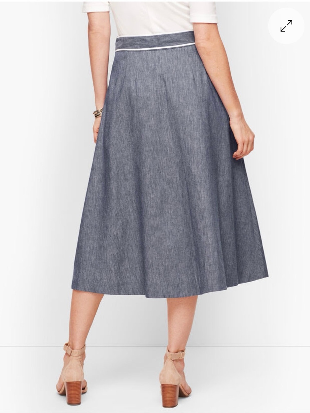 NWT Talbots Blue Chambray A-Line Button-Front Skirt with Contrast Trim Sz 10 - Picture 2 of 7